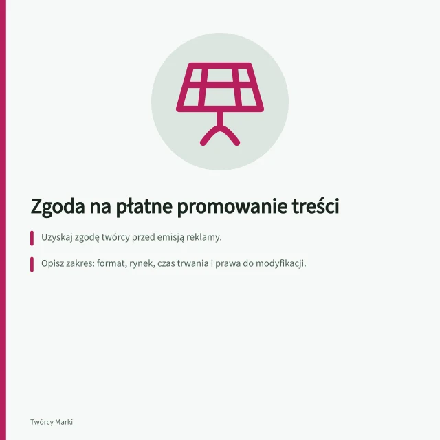 Zgoda na płatne promowanie treści: Uzyskaj zgodę twórcy przed emisją reklamy.; Opisz zakres: format, rynek, czas trwania i prawa do modyfikacji.; Sprawdź ustawienia w Meta Ads Managerze i Hubie Partnership Ads. Zgoda na płatne promowanie treści twórcy